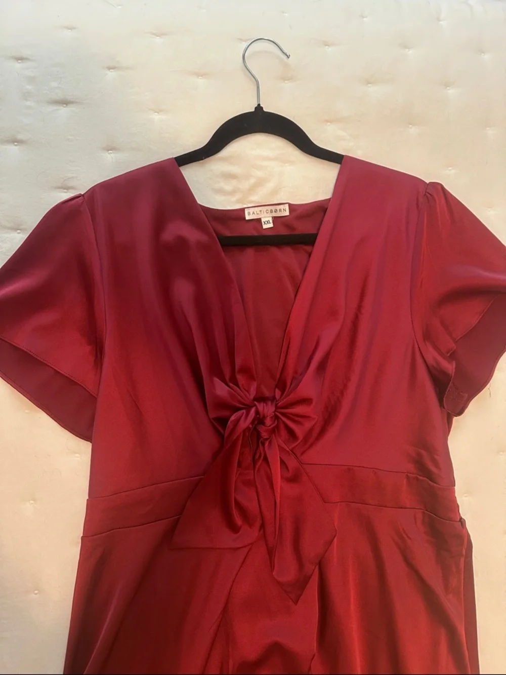 Baltic Born Wine Red Satin High-Low Tie Front Dress - Picture 3 of 5
